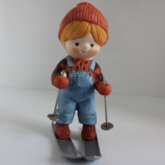 Enesco COUNTRY COUSINS GIRL SKIER Katie Katy 4" Porcelain Figurine Metal Skis - Picture 2 of 8